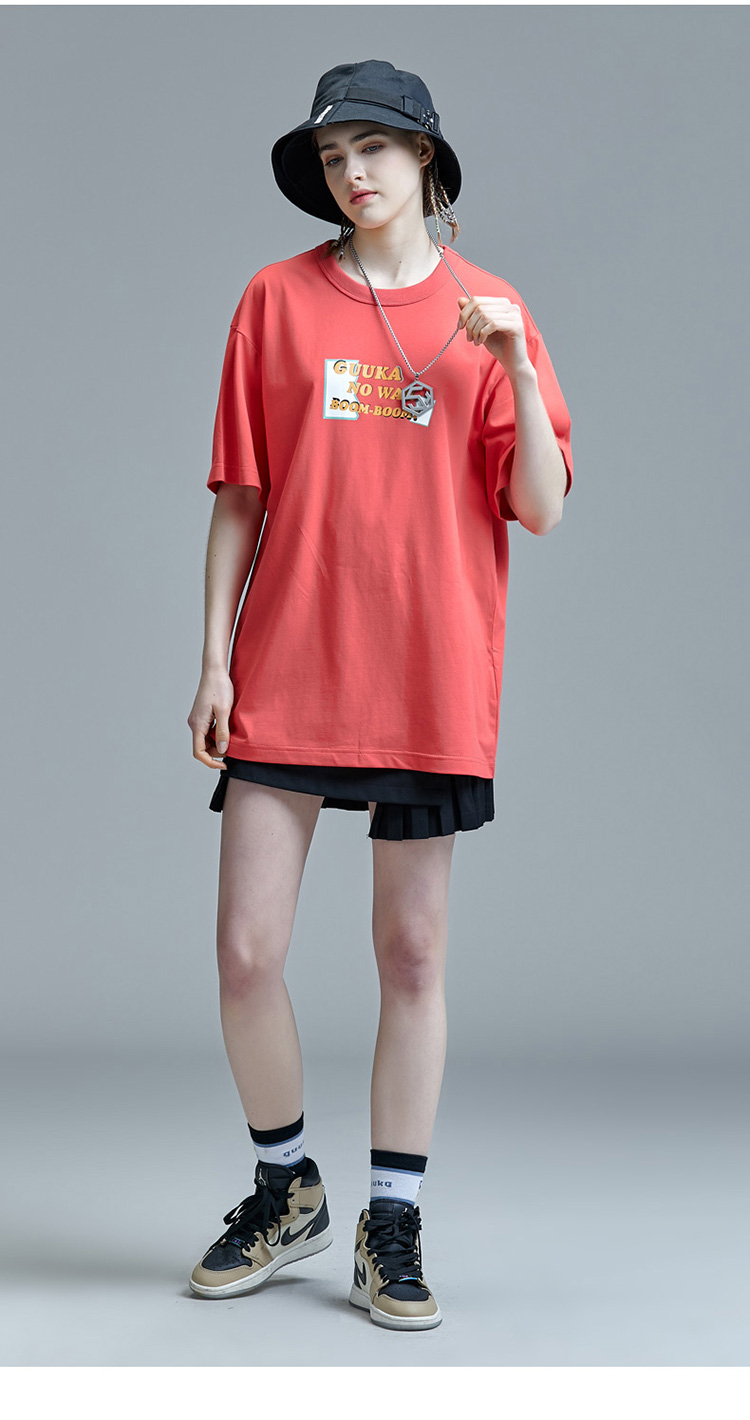 guuka 潮牌 女士t恤 短袖 西瓜红 半袖 印花 tee 体恤  短袖 t恤 女