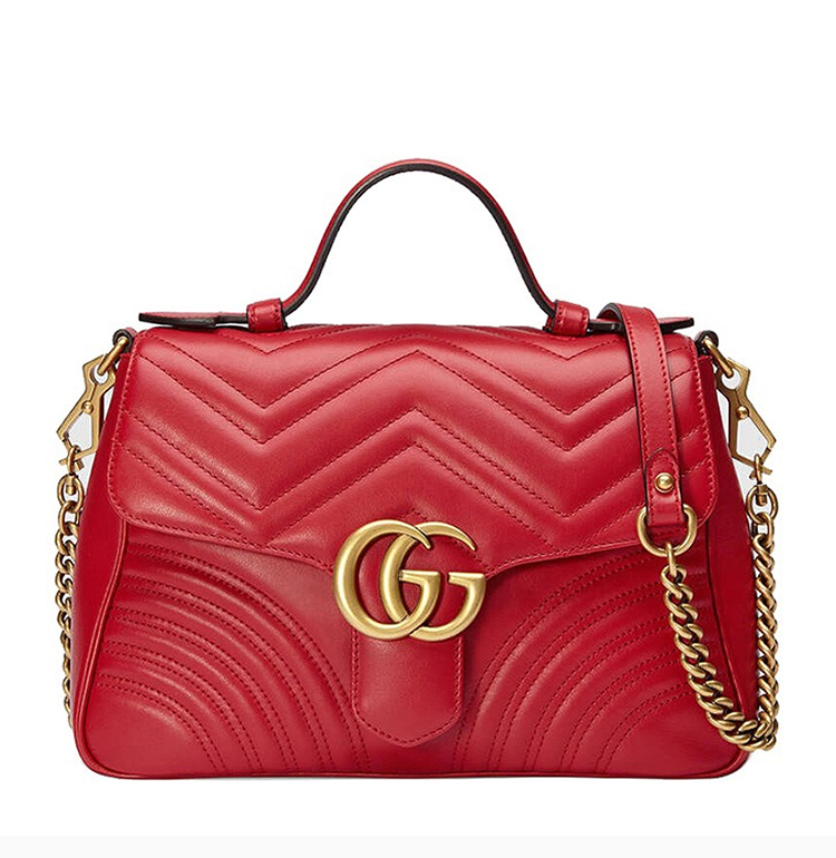 gucci/古驰 20春夏 gg marmont系列 女士红色皮质手提包单肩包斜挎包