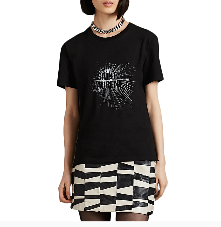 paris/圣罗兰 20春夏 女装 服饰 黑色圆领经典logo印花休闲 女士短袖