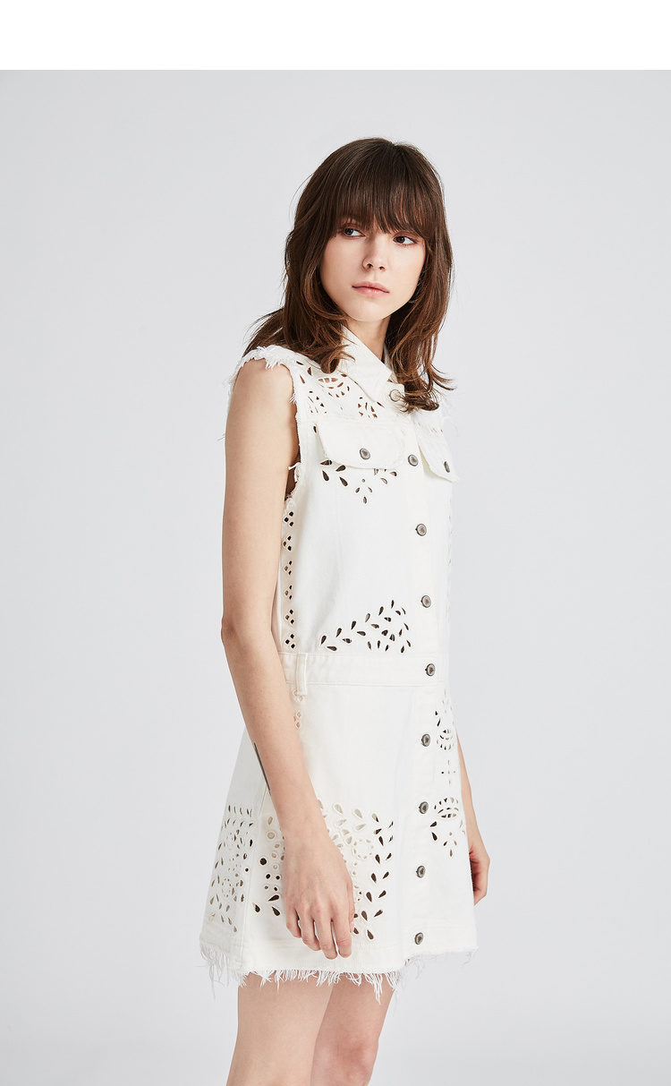 dazzle/dazzle地素夏装新款白色镂空牛仔无袖衬衫裙连衣裙 裙装 女士