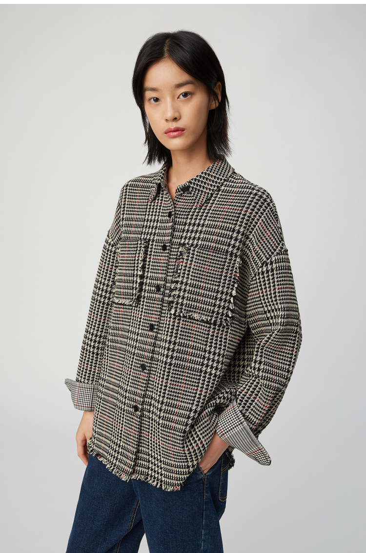 icicle/之禾女装春夏棉毛格子衬衫式外套女士长袖衬衫aaac219b03481a