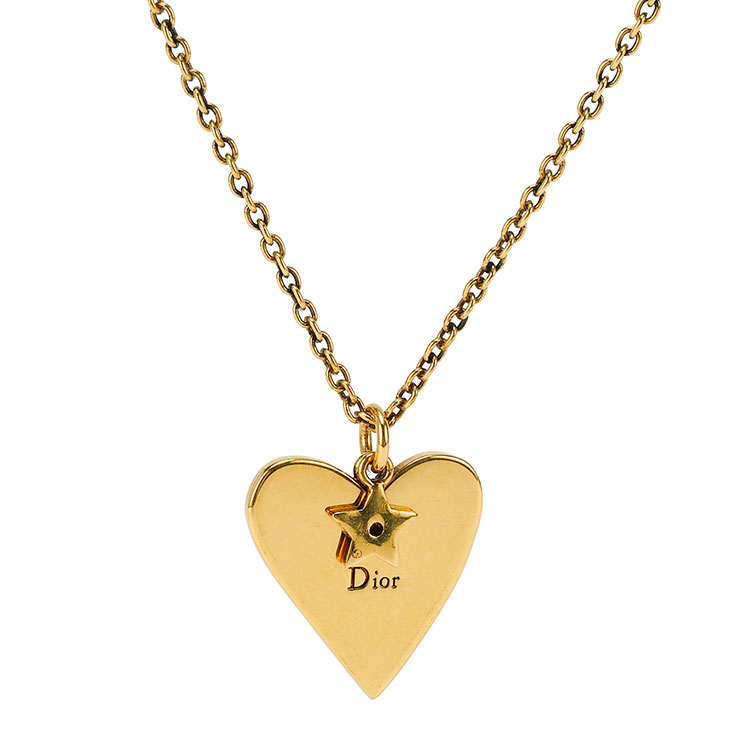 dior/迪奥 金色复古彩虹色心形珐琅吊坠项链【99新未使用】
