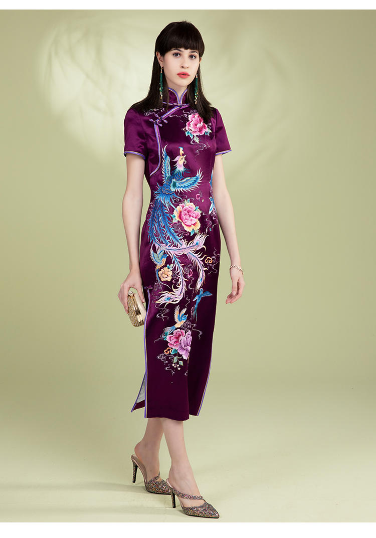 londee/龙笛 2020年春夏 新款 女装 中式女旗袍 百鸟朝凤重工金丝满绣