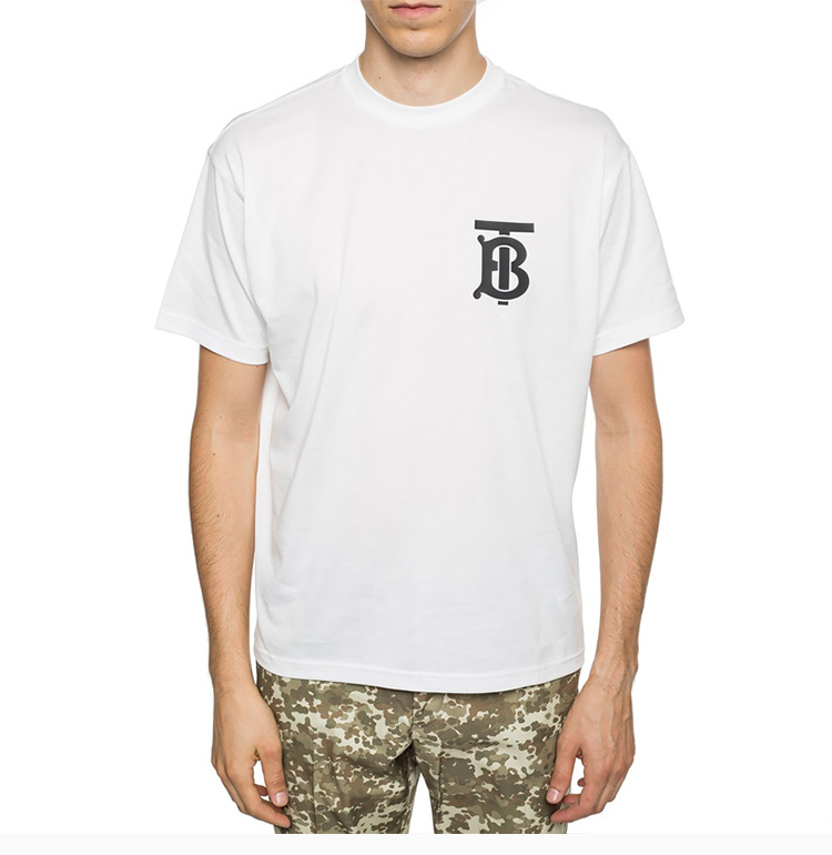 服饰 白色圆领棉质经典logo印花时尚休闲 男士短袖t恤经典tb大标