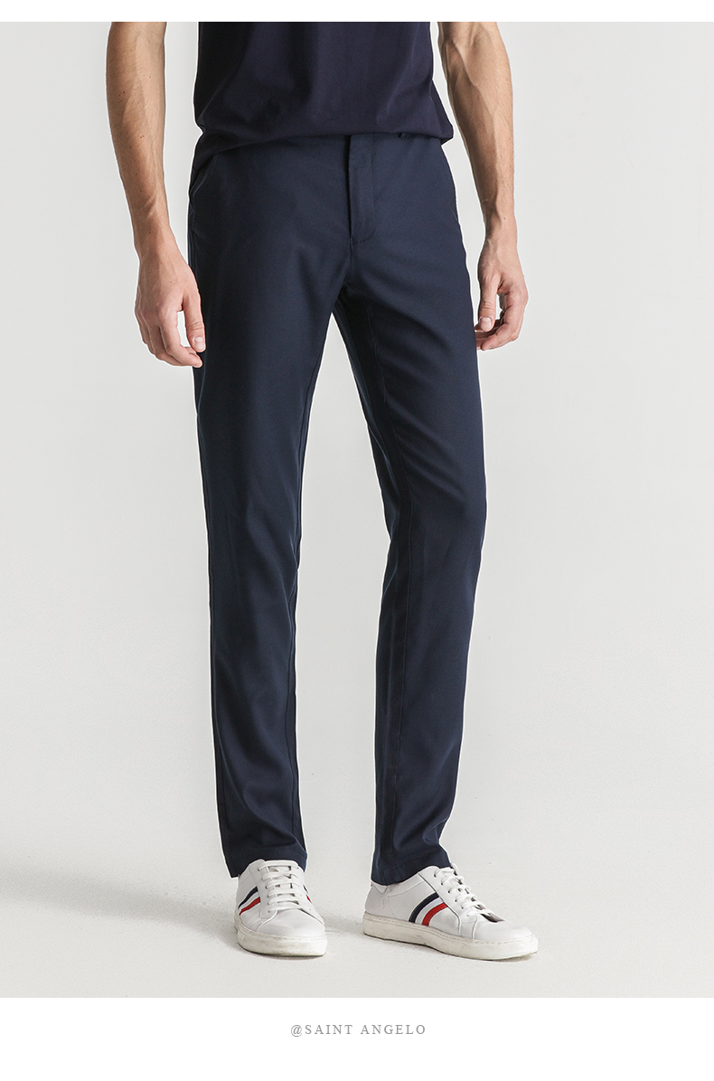 angelo/报喜鸟2020春季新款都市男士休闲裤 中腰修身藏蓝色潮流长裤子