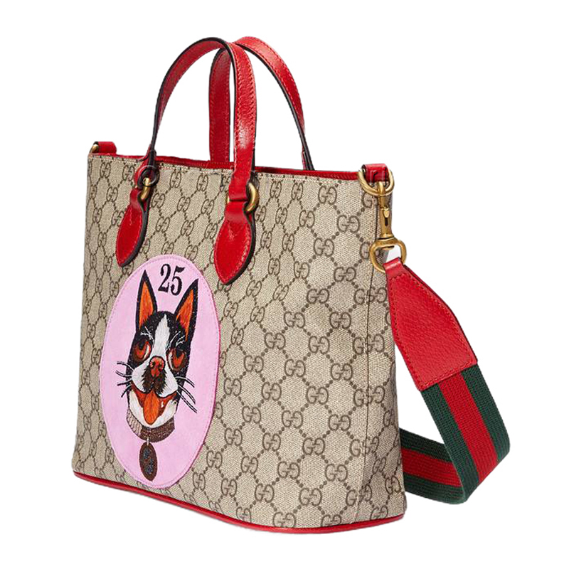 gucci/古驰 女士帆布刺绣狗狗tote手提包单肩包 t473887 9iklt 8245