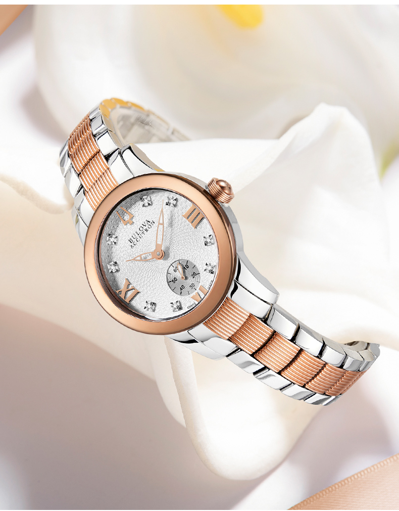 bulova/宝路华傲世系列时尚钻石间金色石英女士腕表65p101