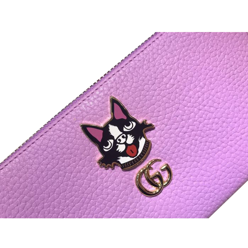 gucci/古驰 女士粉色牛皮珐琅波士顿梗犬长款钱包 g499337