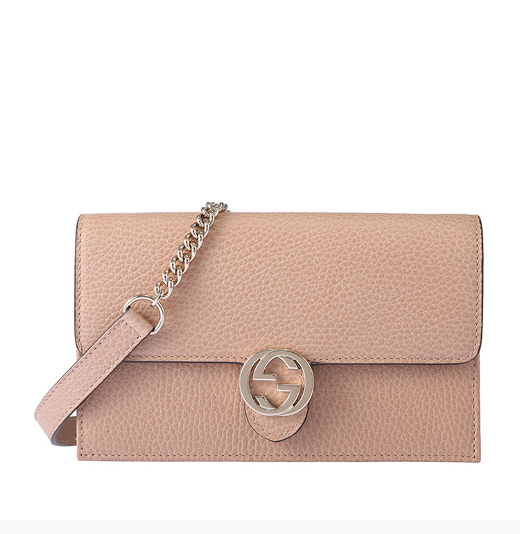 gucci/古驰 女士荔枝纹牛皮双g扣链条单肩斜挎包