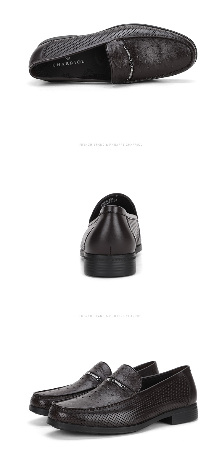 charriol/夏利豪 20年春夏 套脚 黑色牛皮 一脚蹬皮鞋 男士乐福鞋
