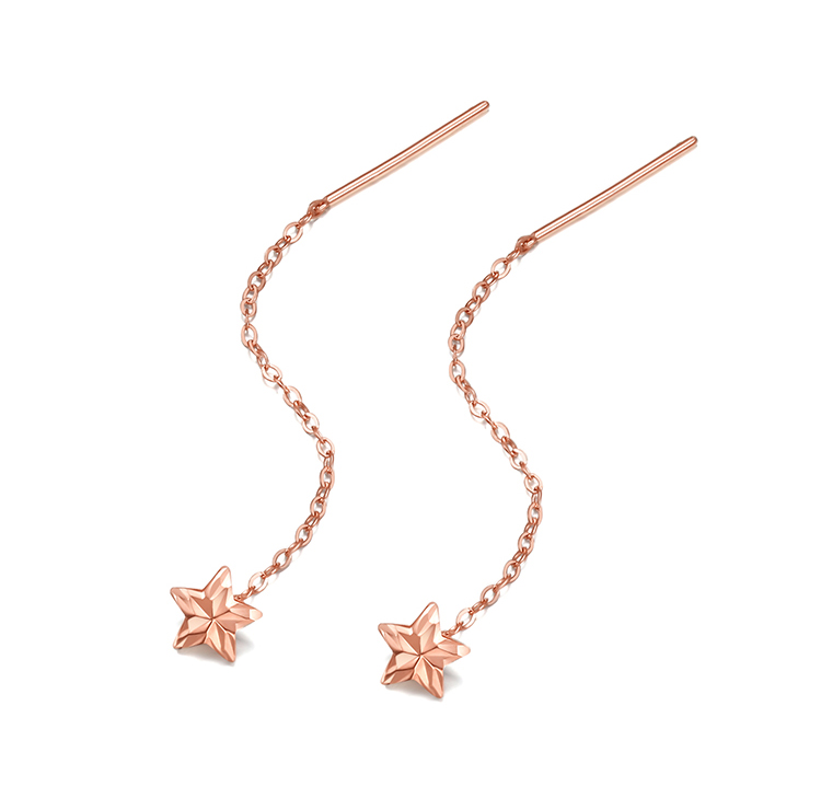 黄金长款耳线女18k金星星玫瑰色耳饰女网红礼物气质彩金耳环【正品