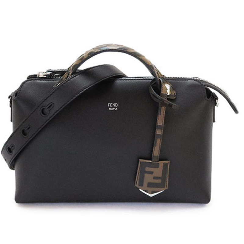 fendi/芬迪 女包经典款by the way系列女士中号黑色皮革波士顿包斜