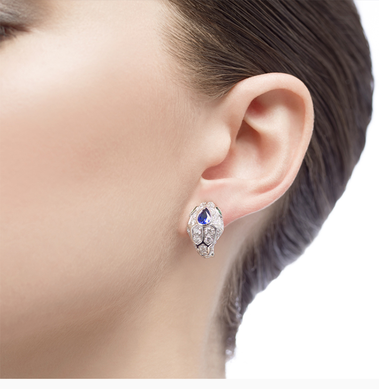 bvlgari/宝格丽 serpenti系列 女士银色蓝宝石钻石祖母绿镶嵌耳环 or