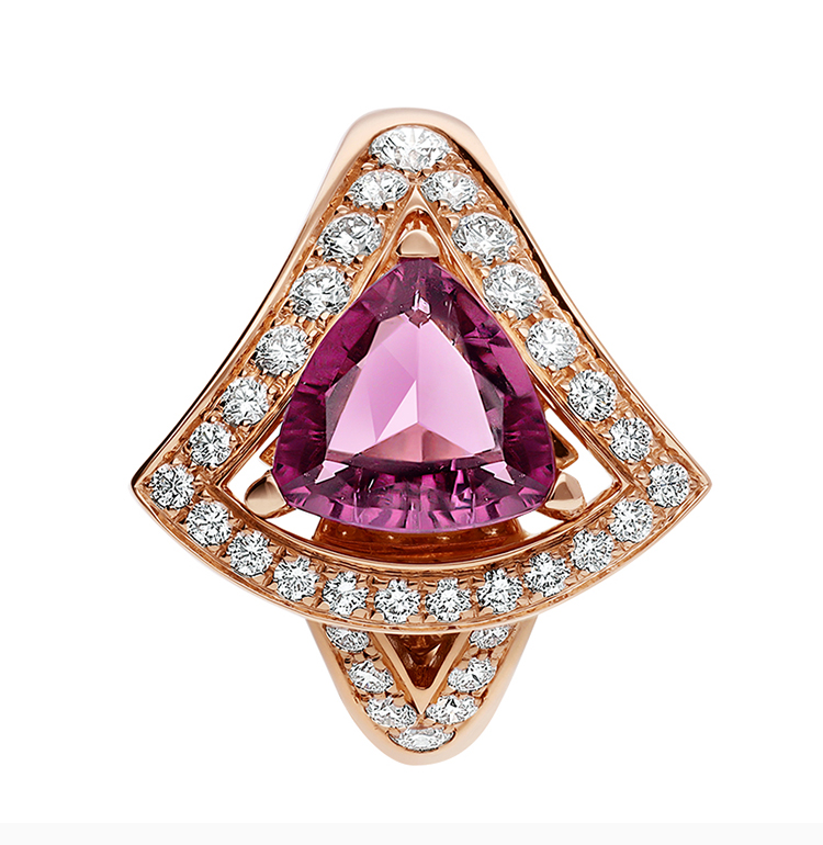 bvlgari/宝格丽 20新品 女士玫瑰金色18k金粉碧玺戒指 an858124