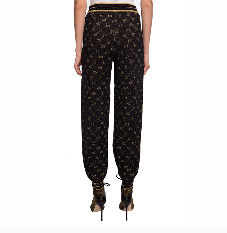 【包税】gucci 古驰 女装 服装 黑色羊毛印花徽标时尚长裤 女士运动裤