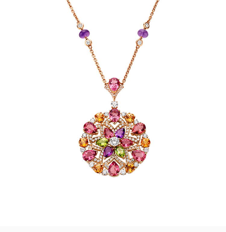 bvlgari/宝格丽 女士玫瑰金色宝石钻石吊坠项链 cl858473