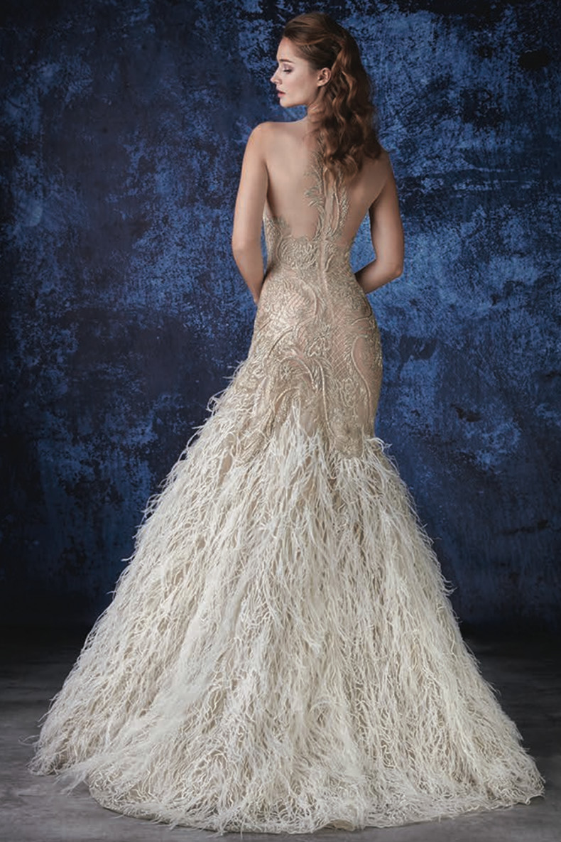 mikaeld/mikaeld 金色女士礼服婚纱 羽翼