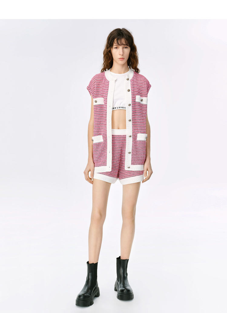 地素20夏新款小香风花呢休闲女士针织衫/毛衣 针织 毛衣 女装开衫外套