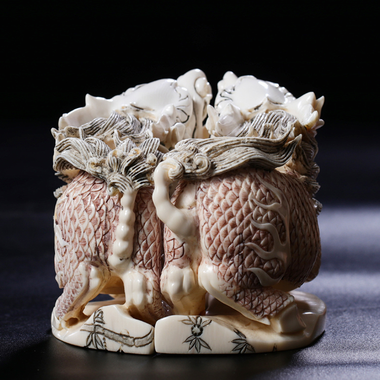 ningcui/凝萃 回流猛犸象牙手工雕刻祥瑞麒麟一对家居