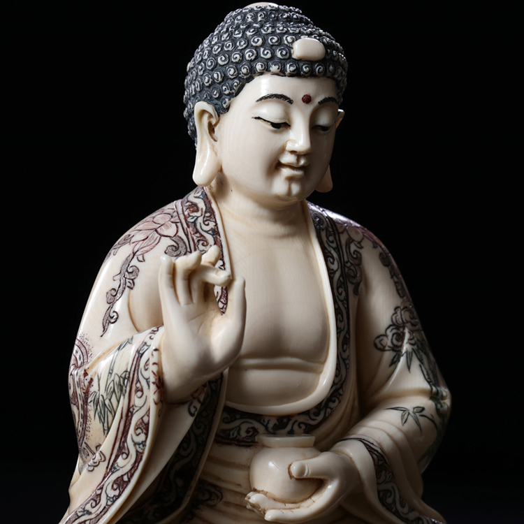 猛犸象牙名家大师林继芳雕刻坐如来佛底座红木加象牙镶嵌工艺佛像家居