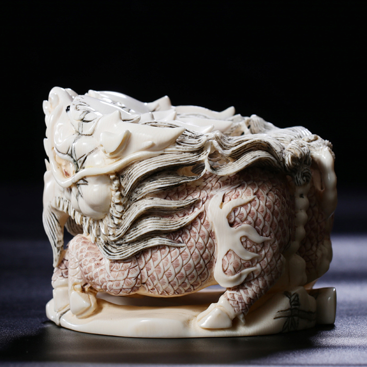 ningcui/凝萃 回流猛犸象牙手工雕刻祥瑞麒麟一对家居