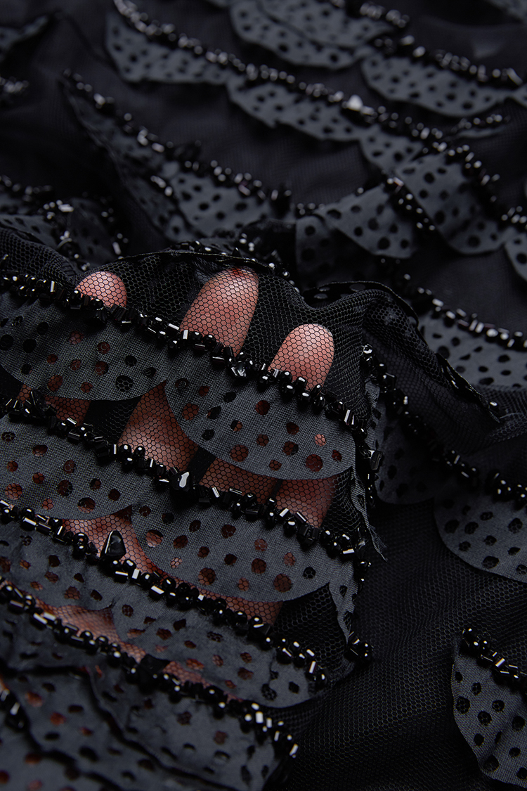 adoritz/阿朵丽兹 黑色镂空珠花蕾丝top衫无袖衬衫彼得潘领奢华唯美