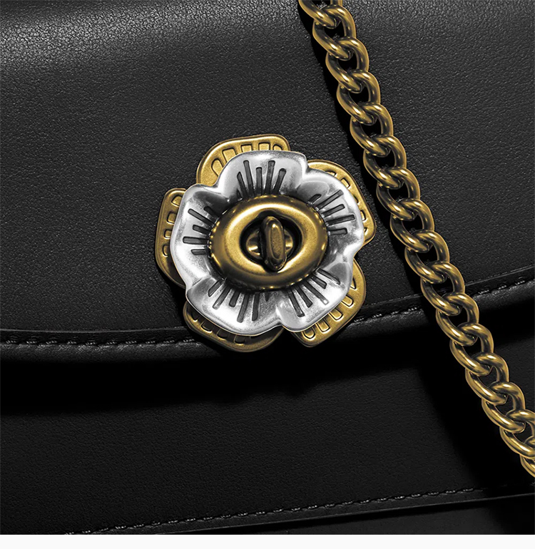 【包邮包税】coach/蔻驰 【20春夏新款专柜款女士黑色精致山茶花装饰