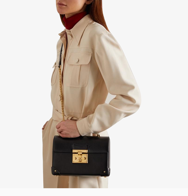 gucci 古驰 20春夏 padlock系列 女士黑色挂锁小竹节时尚手提包单肩包