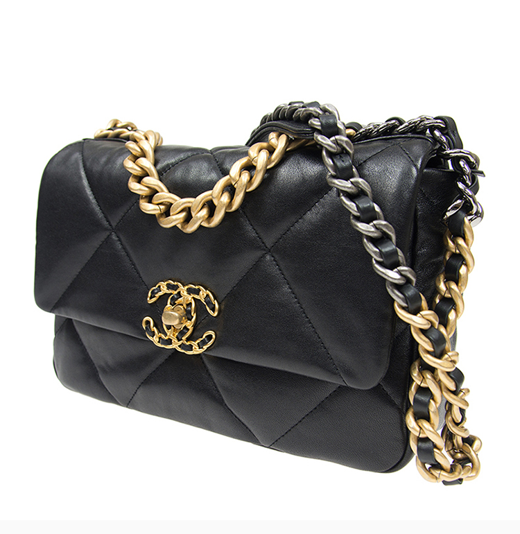 chanel/香奈儿 20春夏 女士黑色羊皮金属logo链条包单肩包斜挎包