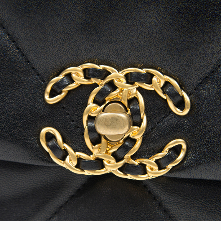 chanel/香奈儿 20春夏 女士黑色羊皮金属logo链条包单肩包斜挎包