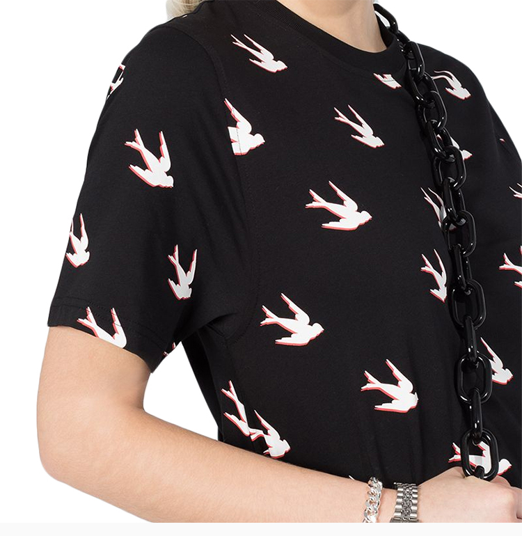 mcqueen 亚历山大·麦昆 20c春夏 女装 服饰 黑色圆领燕子印花休闲