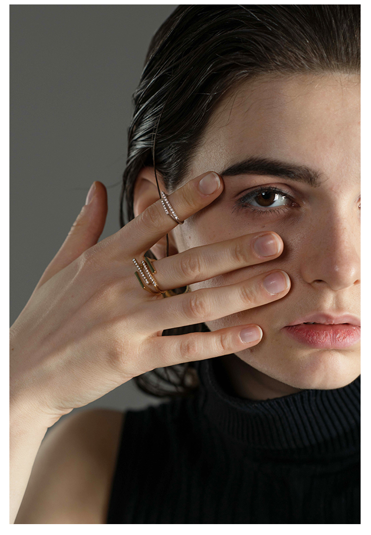 arsis/贰叁饰 星夜系列星系戒指通用铜镀正白18k金 3a锆石戒指可调节