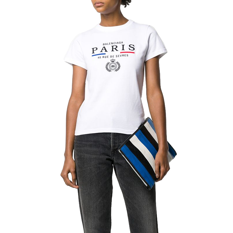 balenciaga/巴黎世家paris印花刺绣女士短袖t恤578133tgv48