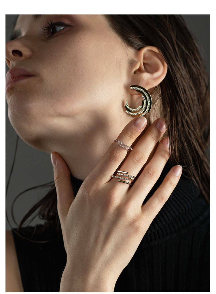 arsis/贰叁饰 星夜系列星系戒指通用铜镀正白18k金 3a锆石戒指可调节