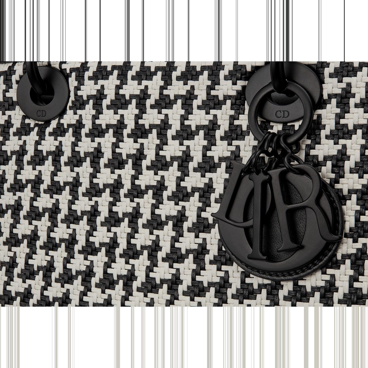 dior 20春夏女士lady dior 中号黑白千鸟格纹编织羊皮革手袋 m0565