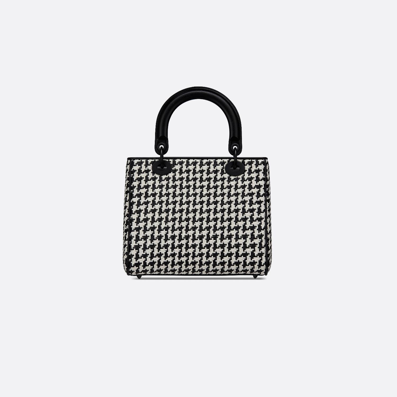 dior 20春夏女士lady dior 中号黑白千鸟格纹编织羊皮革手袋 m0565