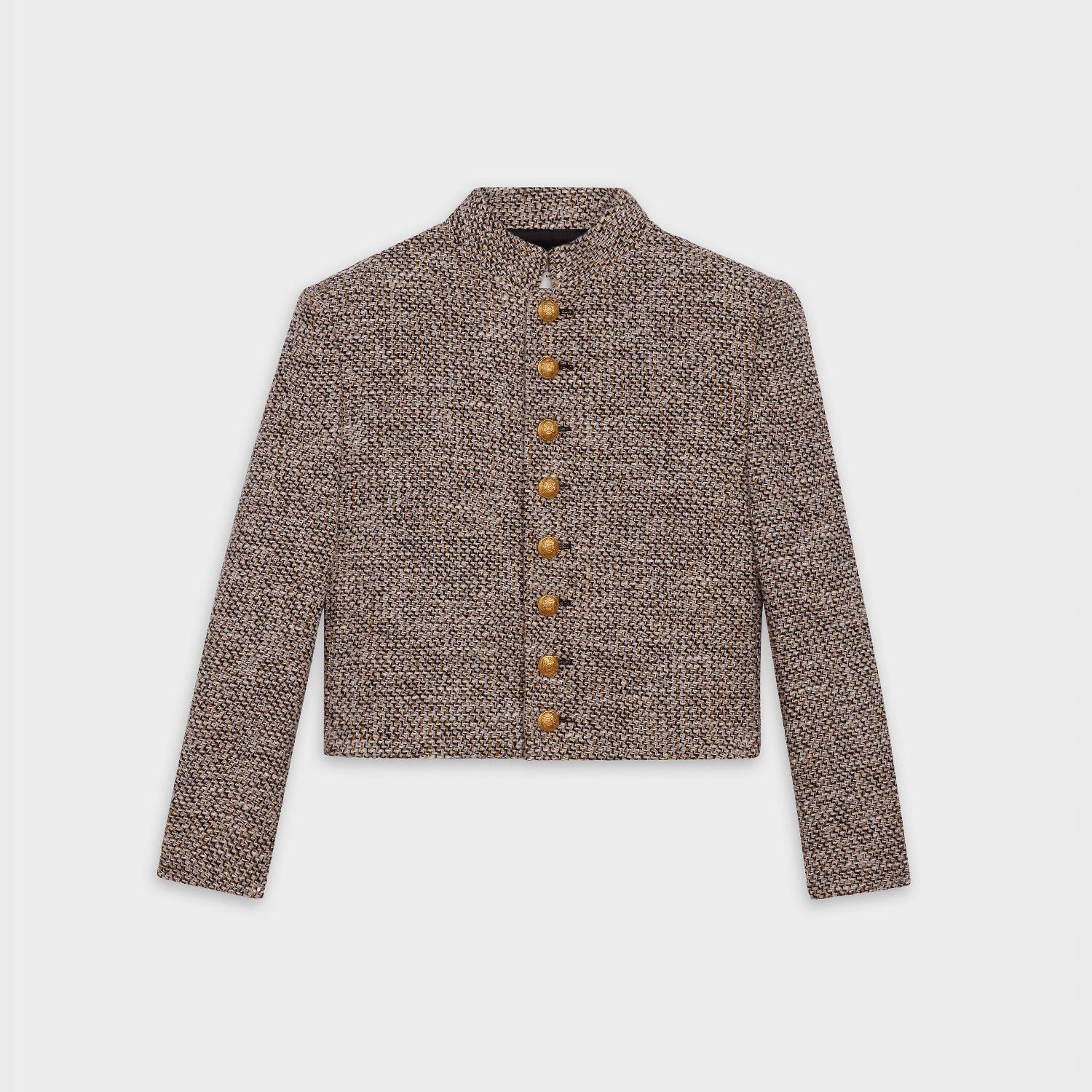 celine 20春夏女士轻盈花呢军官夹克 2v639205i.01ik 一周左右发货