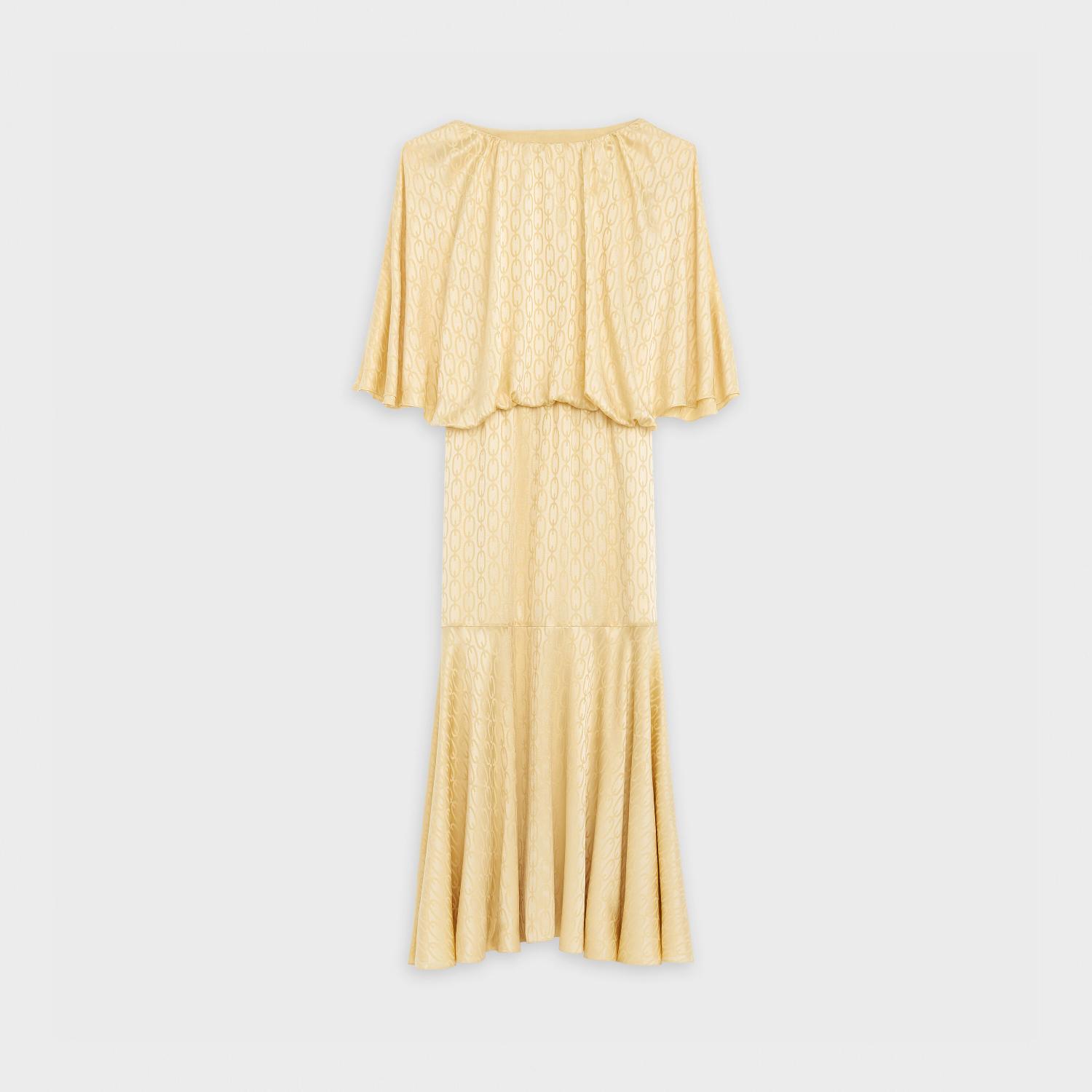 celine 20春夏女士"triomphe"链条真丝提花蝴蝶袖长款连衣裙 2r6088