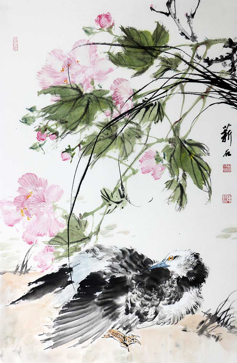 訂製秒殺/中國美協會員 陳薪名 國畫花鳥《芙蓉棲居圖》/45x68cm/傳統