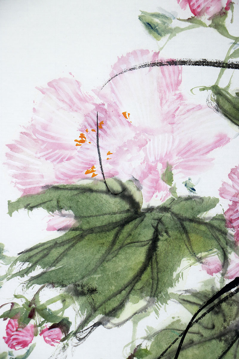 陈薪名 国画花鸟《芙蓉栖居图》/45x68cm/传统水墨