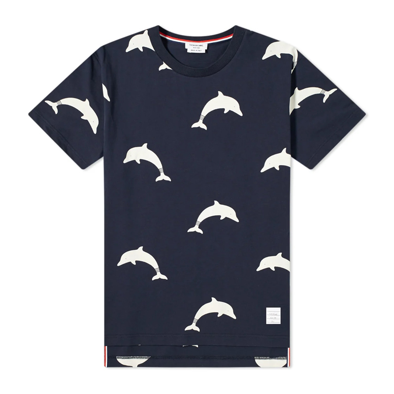 thom browne/thom browne 男士海军蓝色海豚印花上衣短袖t恤 mjs101a