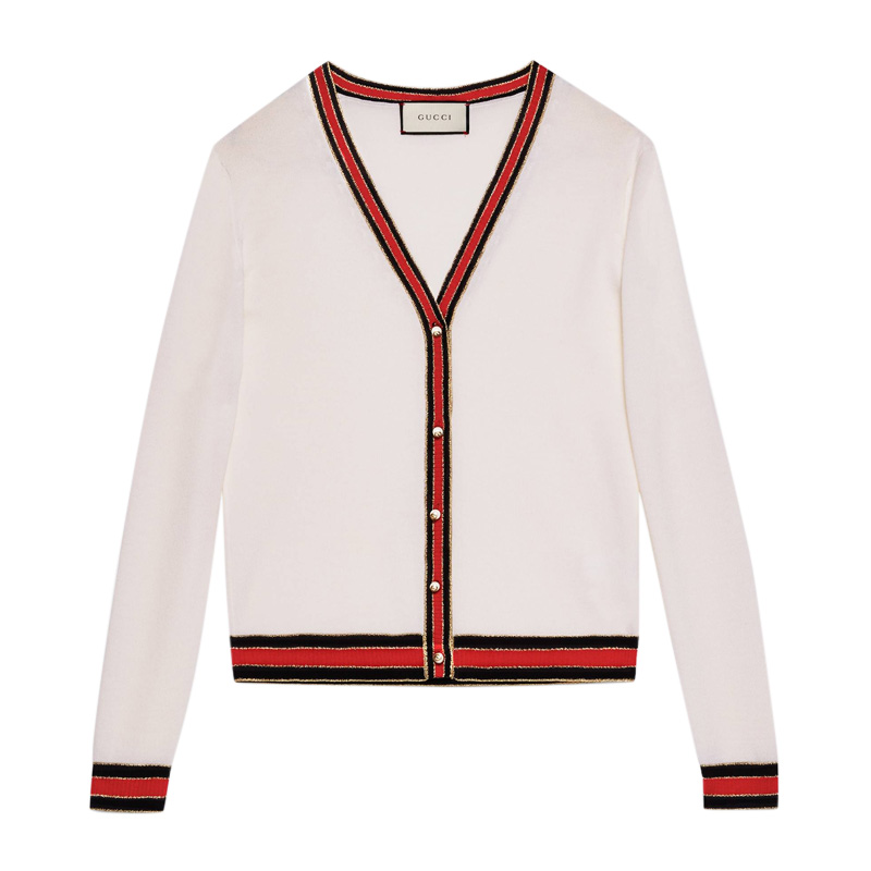 【gucci古驰 女士针织衫/毛衣】gucci/古驰 女士白色羊毛针织开衫
