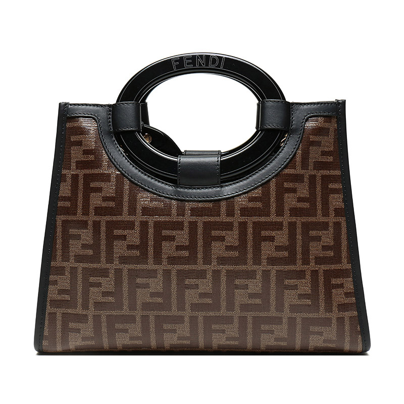 fendi/芬迪 runaway系列女包 女士双f印花棕色织物/配皮单肩斜跨手提