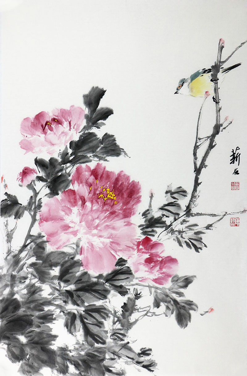 订制秒杀/中国美术家协会会员 陈薪名 国画花鸟《国色天香》/45x68cm