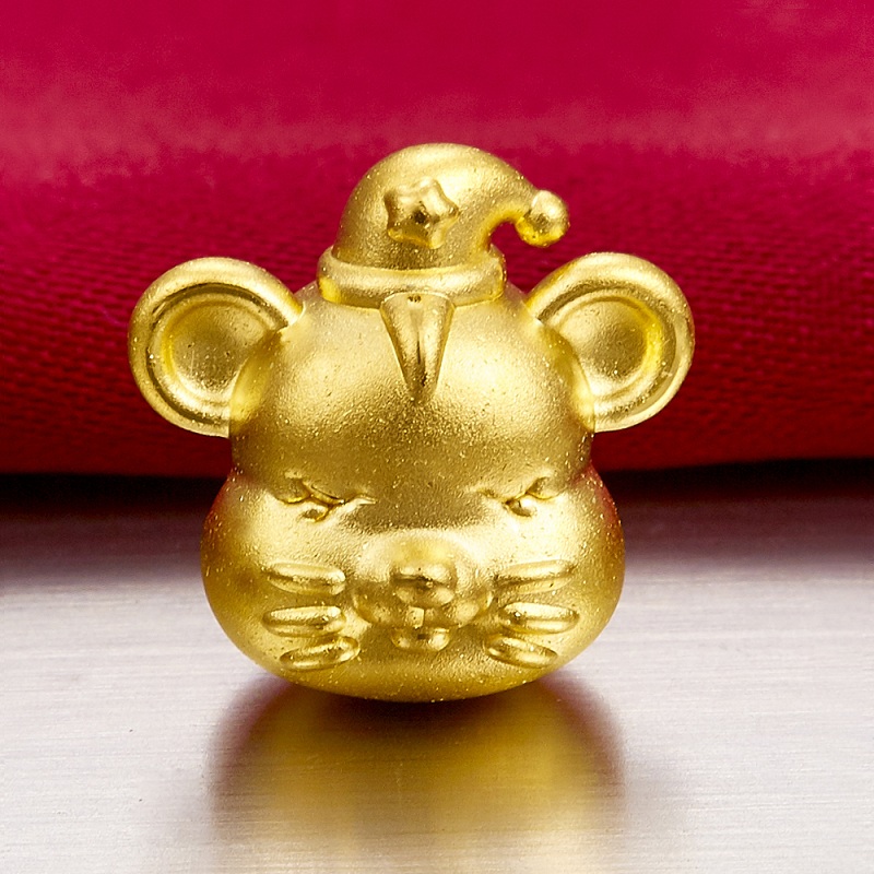 china gold/中国黄金 足金au999 3d硬金金鼠招财祈福转运珠 金鼠纳福