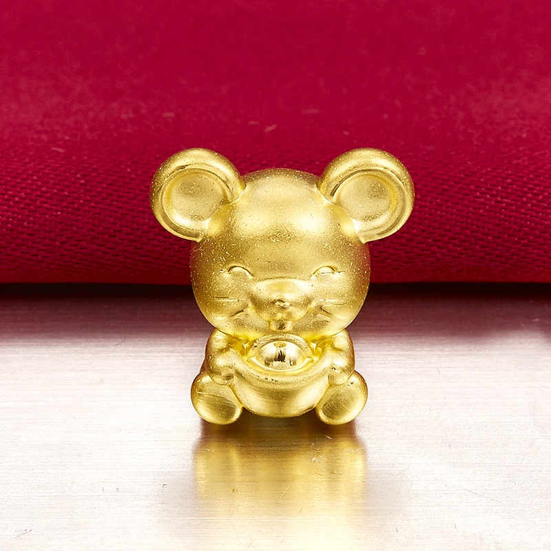 china gold/中国黄金 足金au999 3d硬金金鼠招财祈福转运珠 金鼠纳福