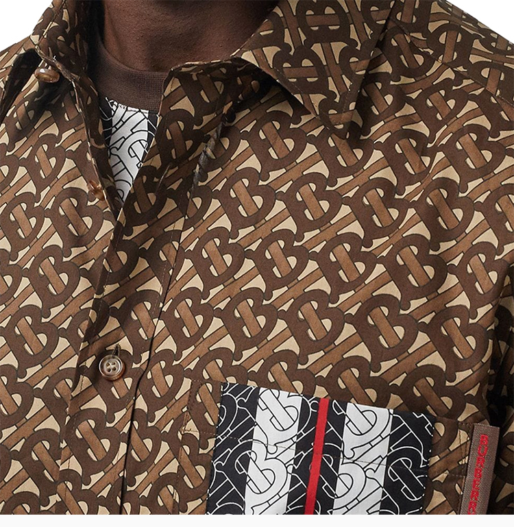 burberry/博柏利 男士棕色印花图案衬衫 8018277