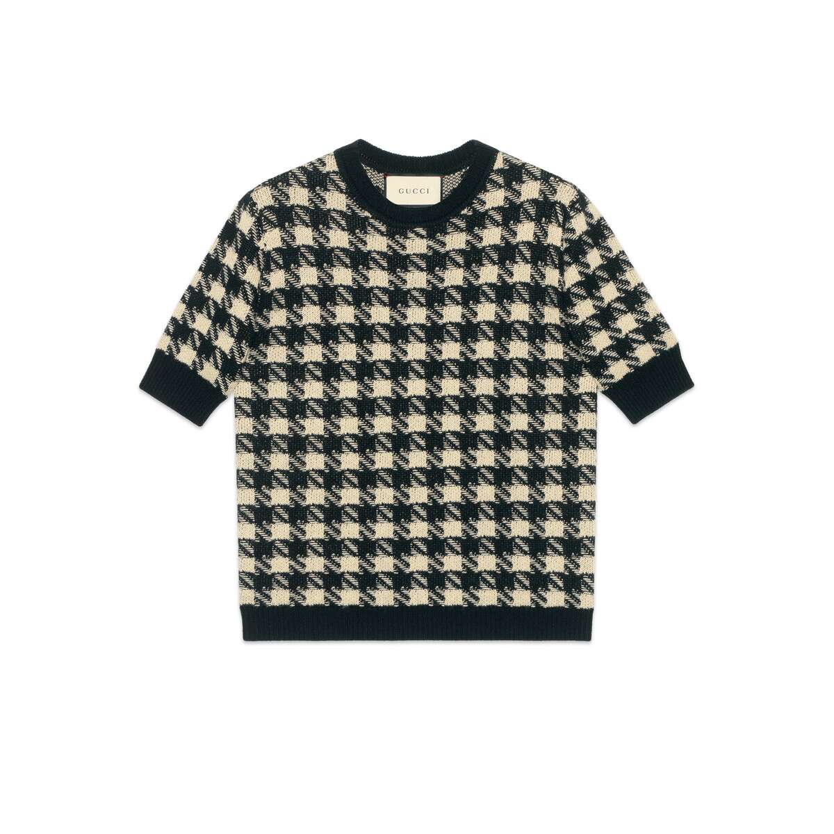 【包邮包税】 gucci 20秋冬女士千鸟格短袖毛衣 595697 xkaw9 9207