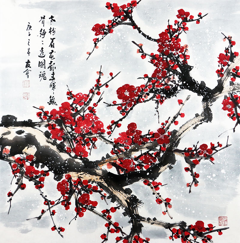 美协会员闫友会 国画梅花《铁骨报春晖》/68x68cm/传统水墨