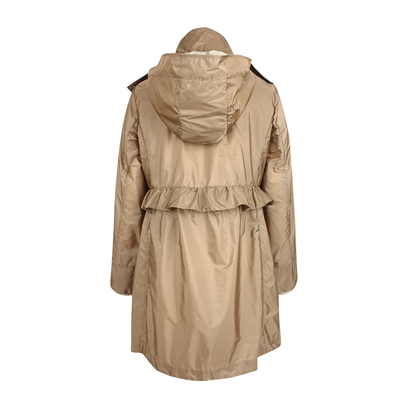 moncler/蒙克莱 女士甜美时尚木耳边收腰带帽长袖中长款风衣外套 1b73